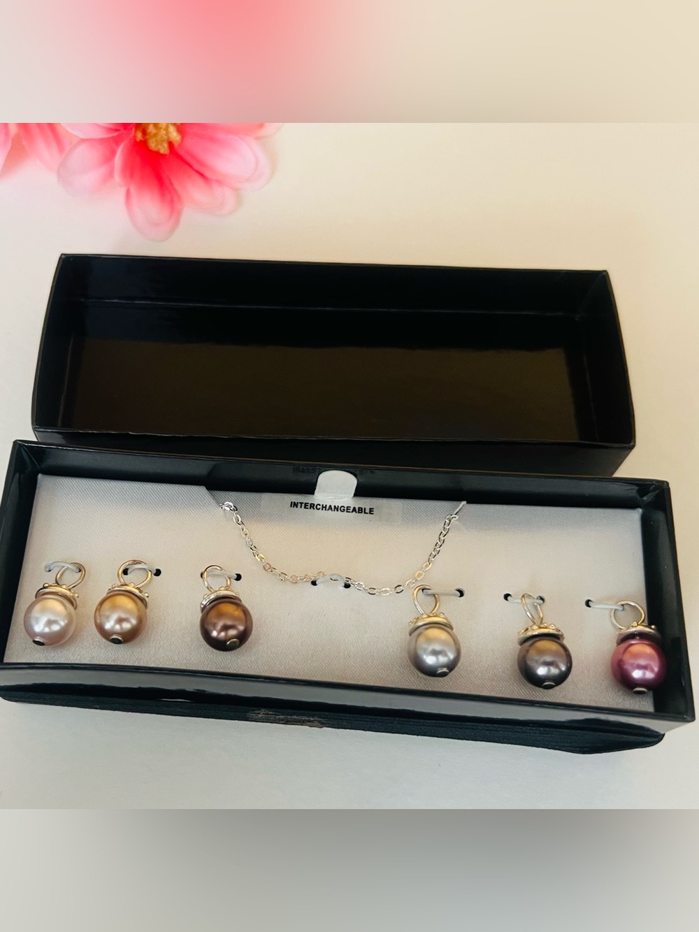 Pearl Charm Necklace Set of 6- Multi-Color NIB